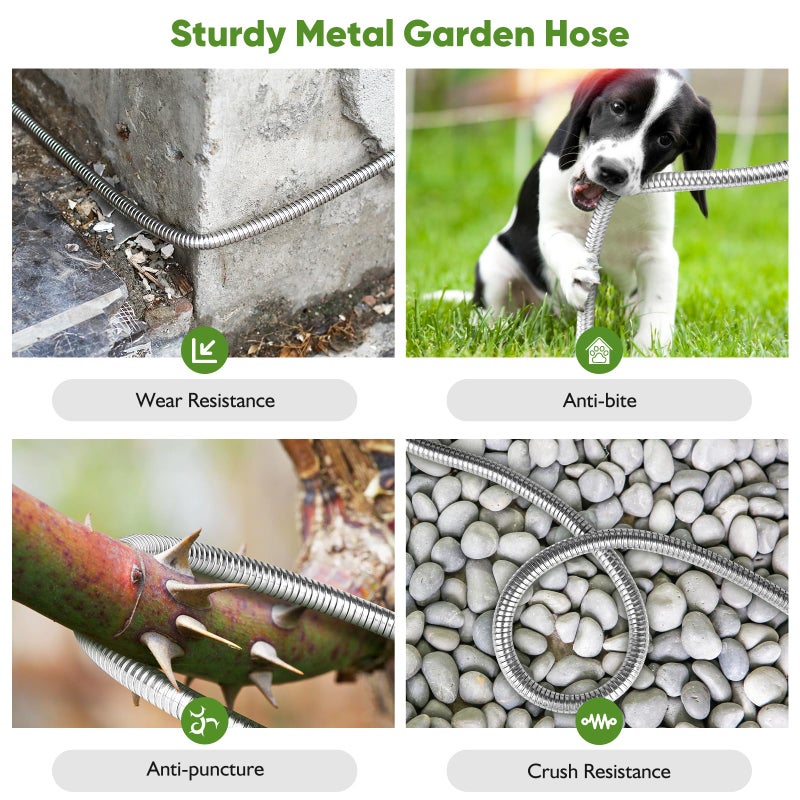 Tuzoc Metal Garden Hose 100FT  Stainless Steel Heavy Duty Water Hose With 10 Function Nozzle  No-Kink  Tough & Flexible  Sturdy and Lightweight  Rust Proof for Yard  Outdoor  RV - Image 3